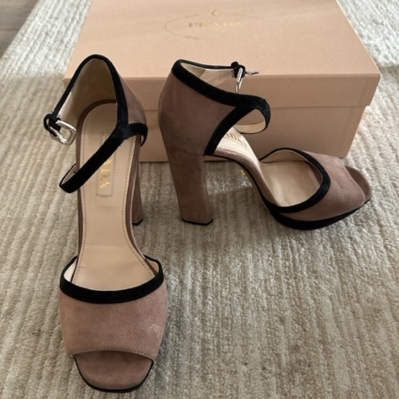 PRADA - ROSE PINK SUEDE ANKLE STRAP HEELS (SIZE 37.5 EU/ 7.5 US) (ORIG $720) - Picture 2 of 15